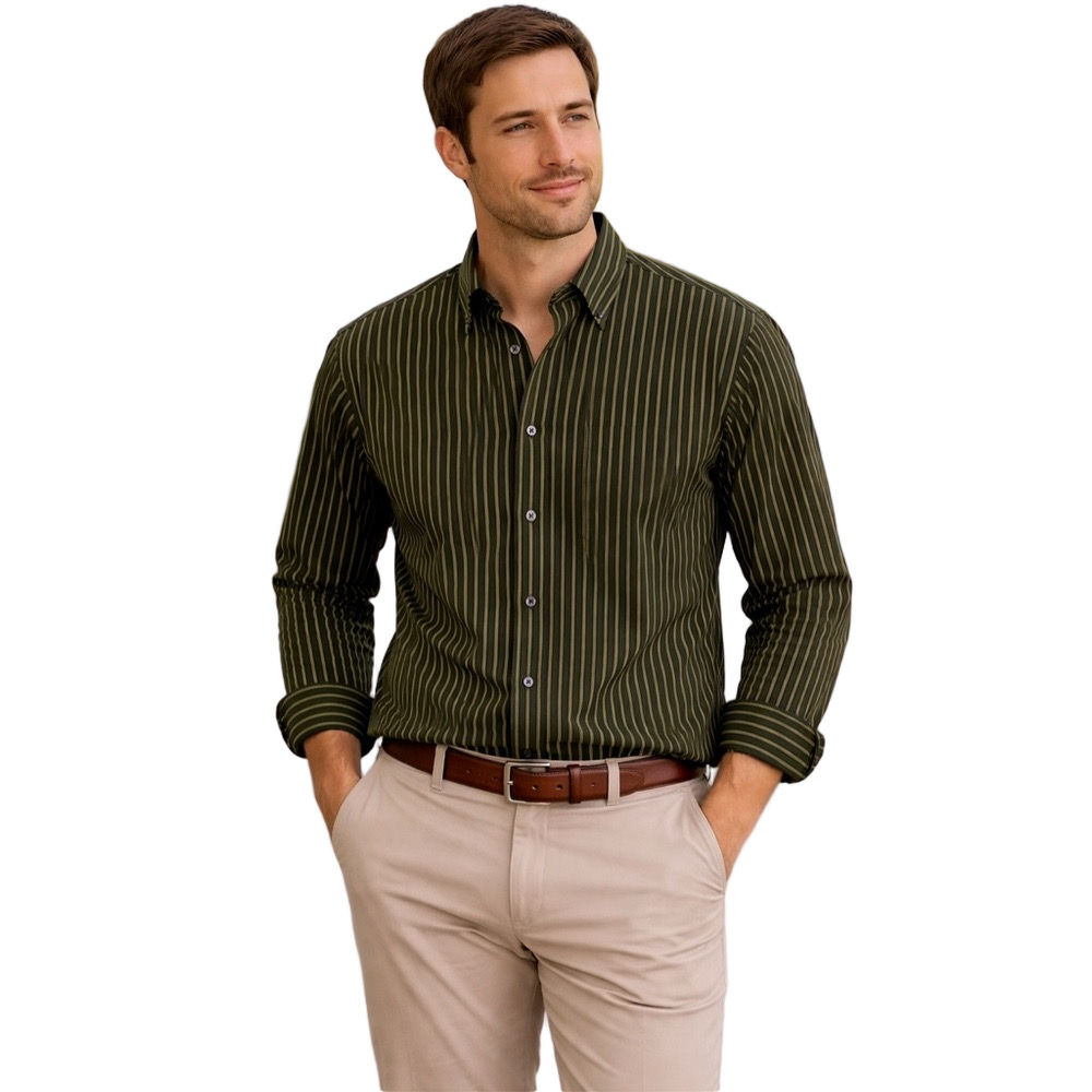 stafford green striped button down men’s dress shirt